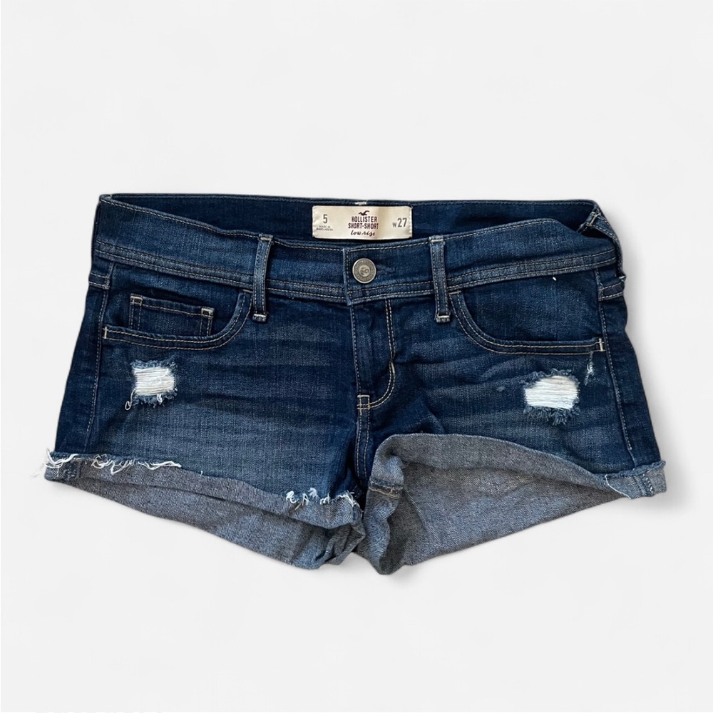 Hollister Vintage Y2K Low Rise Distressed Rolled Hem Micro Denim Jean Shorts